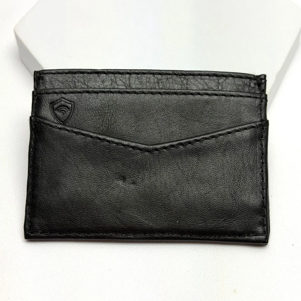 Vera Bradley Black Leather Card Wallet Slim ID Holder Teal Floral Lined